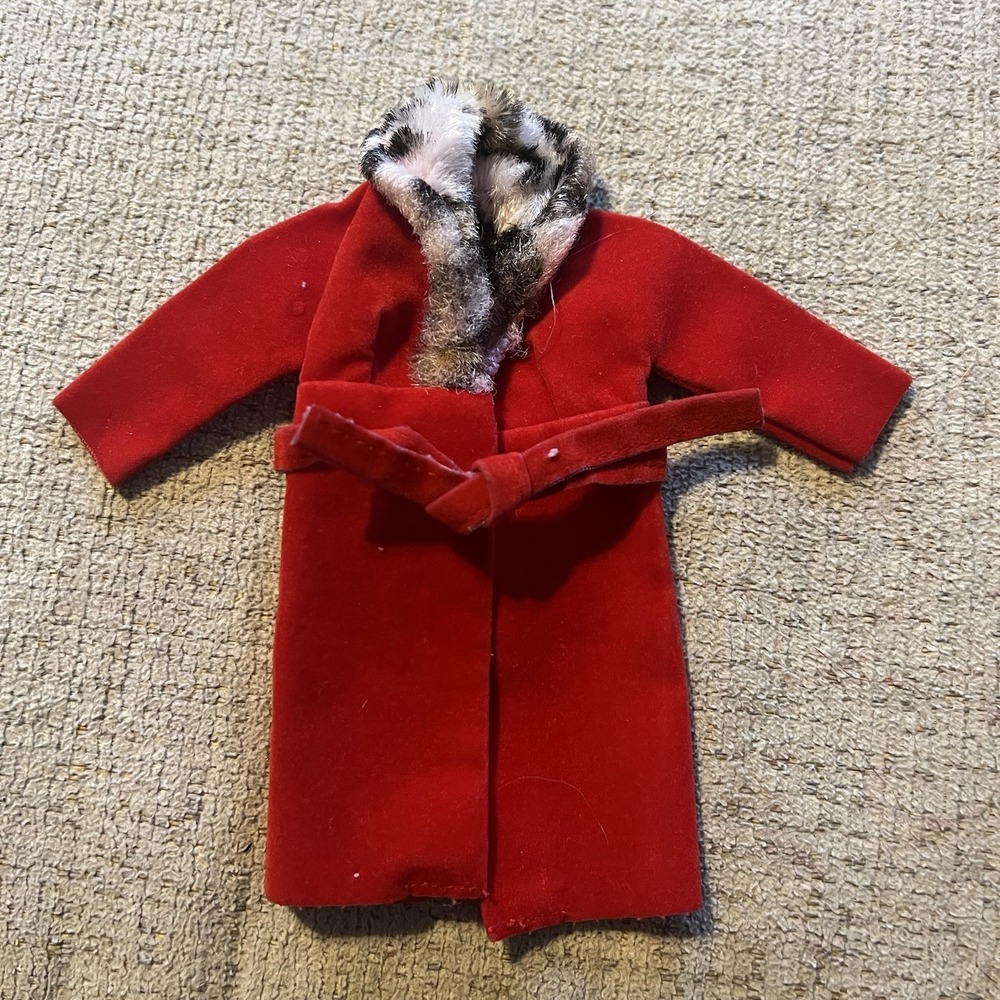 Vintage Barbie Sears Exclusive Glamour Group #1510 Red Fur Trimmed Belted Coat
